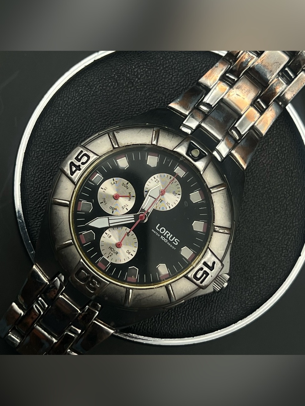 Vintage Seiko Lorus Chronograph Mens Dive Watch Stainless Steel Works